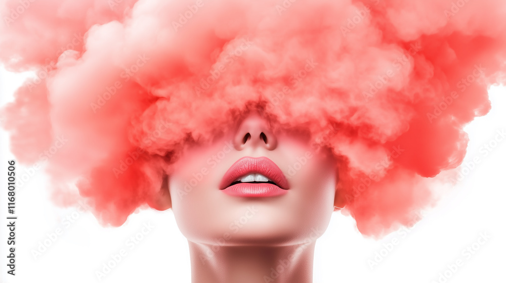 Woman's Face Emerging from a Coral Cloud Abstract Beauty Portrait Woman's Face Emerging from a Coral Cloud Abstract Beauty Portrait