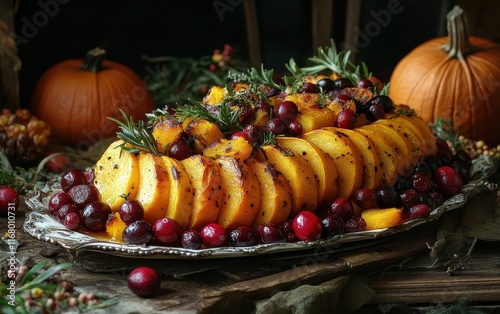 Roasted Butternut Squash with Cranberries and Rosemary for Thanksgiving photo