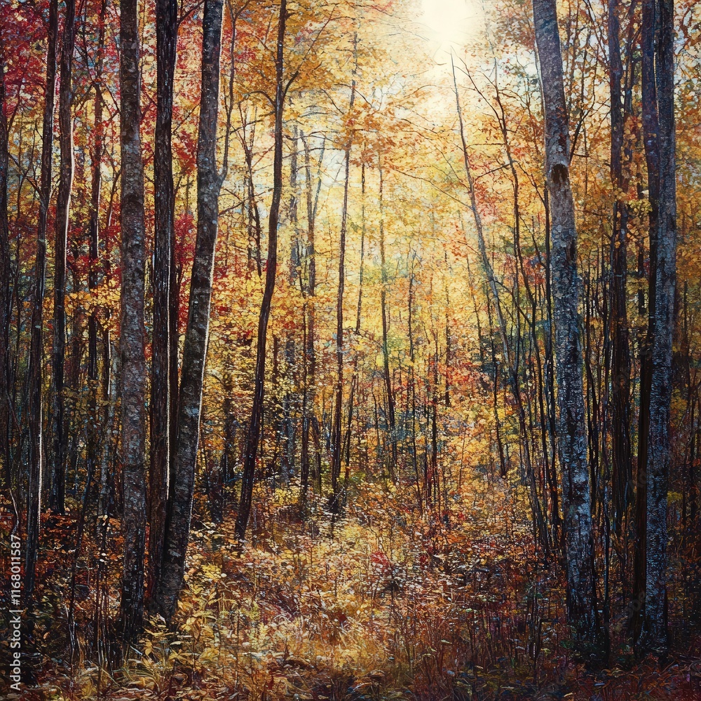 autumn forest where the sunlight breaks through the trees, illuminating the vibrant leaves in shades of gold and red. autumn forest where the sunlight breaks through the trees, illuminating the vibrant leaves in shades of gold and red.