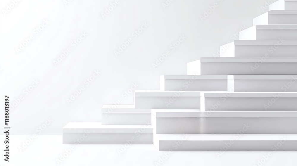 White Steps and Platforms A series of white steps and platforms, providing multiple levels and angles for showcasing products