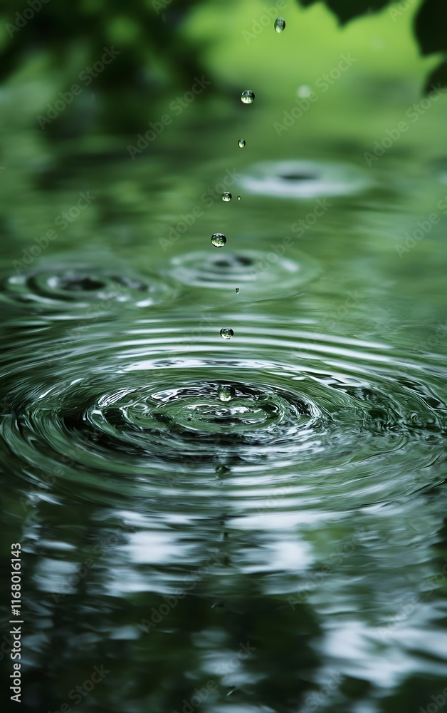 Raindrops hitting the surface of a calm lake, causing ripples that expand outward in perfect circles, raindrops and ripples, gentle water power Raindrops hitting the surface of a calm lake, causing ripples that expand outward in perfect circles, raindrops and ripples, gentle water power