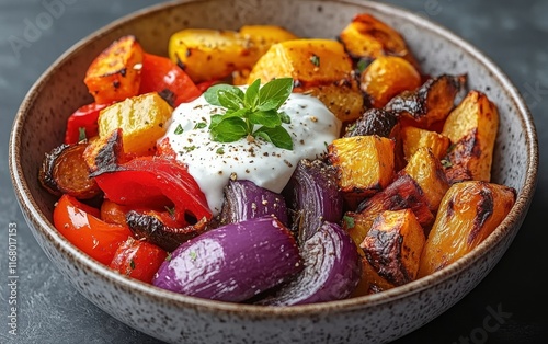 Roasted Vegetable Bowl with Creamy Yogurt Dressing A Colorful and Flavorful Autumn Meal Prep Idea photo