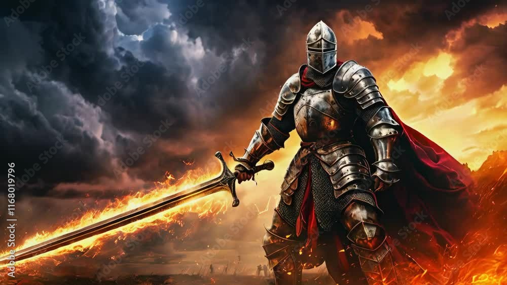 Medieval Knight in Battle "A valiant knight in shining armor, holding a ...