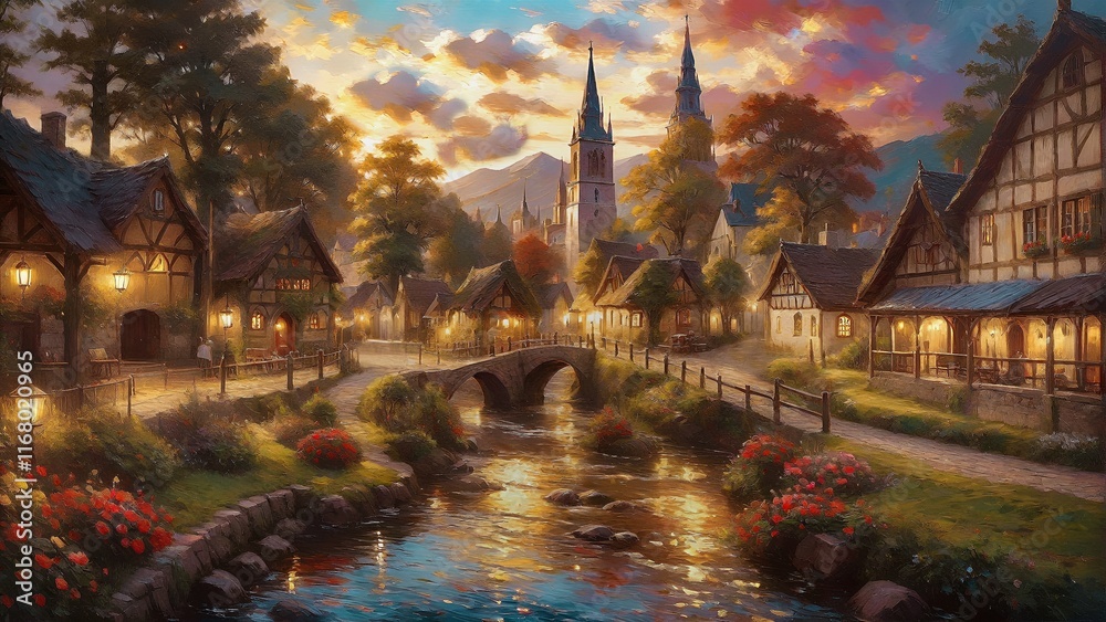 Naklejka premium the tranquility of dusk in the church and the old town