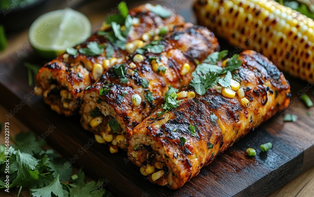 Grilled Chicken and Corn Skewers with Cilantro Garnish A Delicious Summer Recipe Grilled Chicken and Corn Skewers with Cilantro Garnish A Delicious Summer Recipe