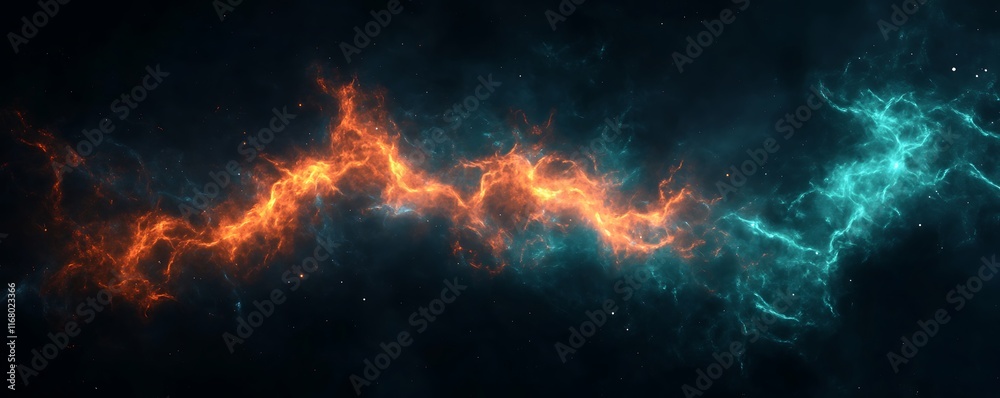 Abstract glowing lines moving through a dark virtual environment Abstract glowing lines moving through a dark virtual environment