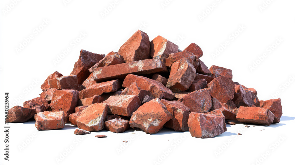small pile of scattered red bricks, showcasing their rough texture and earthy tones, perfect for construction or landscaping projects small pile of scattered red bricks, showcasing their rough texture and earthy tones, perfect for construction or landscaping projects