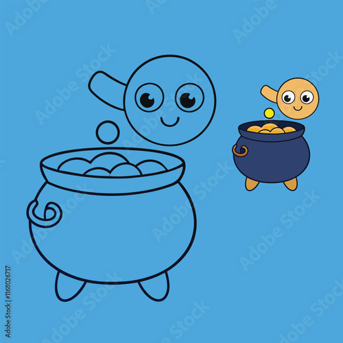 A fun coloring page showing a hand tossing a coin into a piggy bank. Perfect for teaching kids about saving money while sparking creativity with vibrant colors!