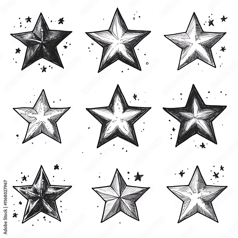 Obraz premium Nine Different Hand-Drawn Star Illustrations