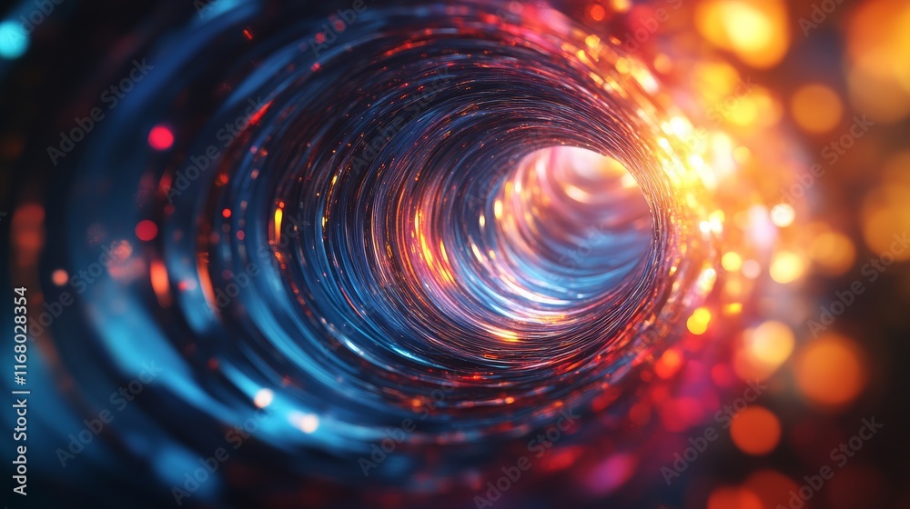 A mesmerizing swirling tunnel of vibrant blue and orange lights, evoking a sense of depth and motion in a cosmic setting. A mesmerizing swirling tunnel of vibrant blue and orange lights, evoking a sense of depth and motion in a cosmic setting.
