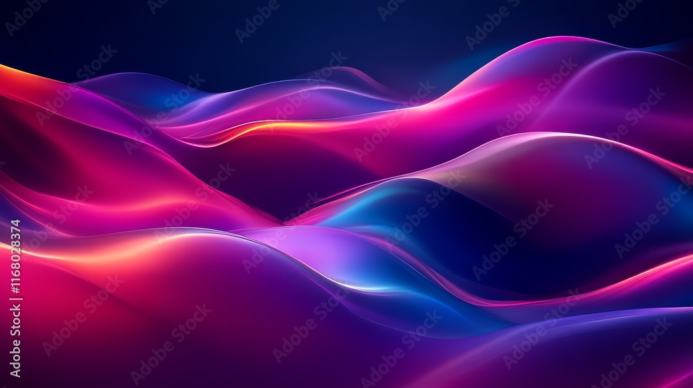 Fototapeta premium A vibrant, abstract wave of colorful gradients showcasing smooth curves and flowing patterns against a dark background.