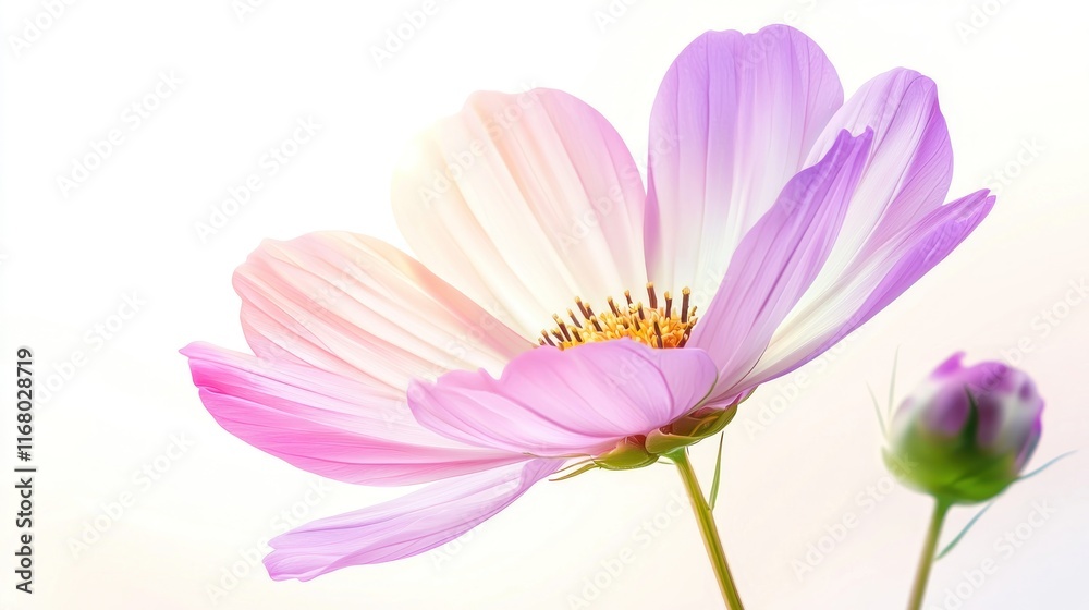 A delicate flower with soft pastel petals and a budding flower nearby. A delicate flower with soft pastel petals and a budding flower nearby.