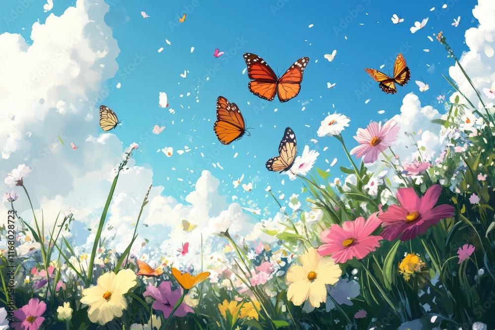 Butterflies Soar Above a Vibrant Wildflower Meadow