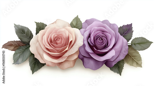 bouquet of purple roses on white