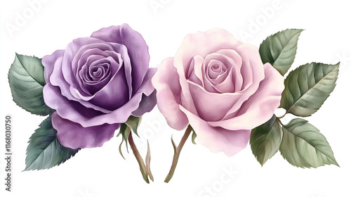 bouquet of purple roses on white