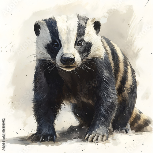 badger, full body, detailed illustration isolated on a white background photo