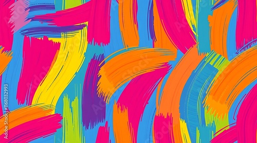 Seamless pattern in a bold acrylic style. Vibrant, complementary colors create a visually balanced design. The textured brushstrokes add depth and visual interest to the flat style.