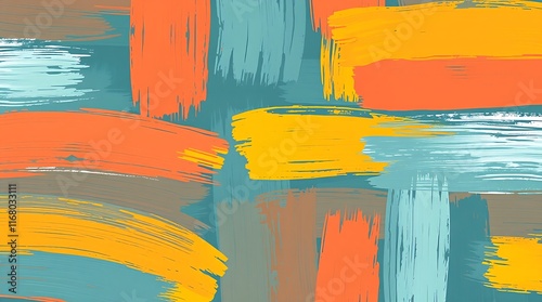 Textured brushstrokes define a bold, flat, seamless pattern in acrylic paint. The design uses vibrant complimentary colors and balanced contrasting tones