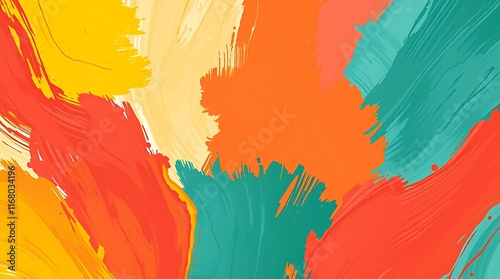 Vibrant complementary colors define this bold acrylic seamless pattern. The flat style is enhanced by contrasting tones and visible textured brushstrokes