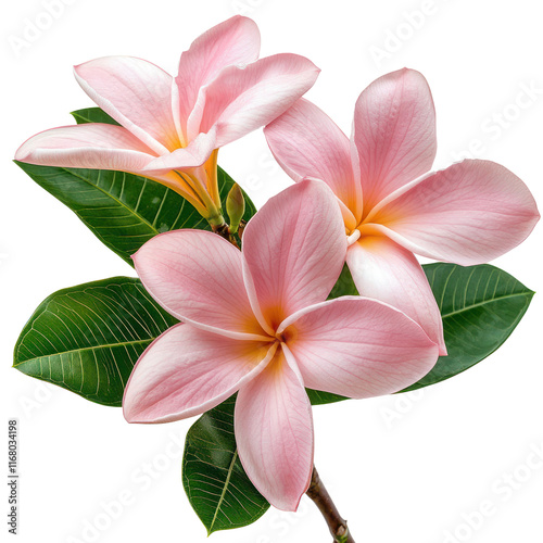 Pink Plumeria Flowers Blossom Tropical Floral Bouquet Isolated on Black