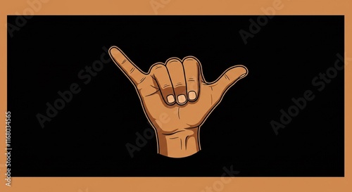 Hang Loose Hand Gesture Brown Skin Illustration Dark Background Graphic Design