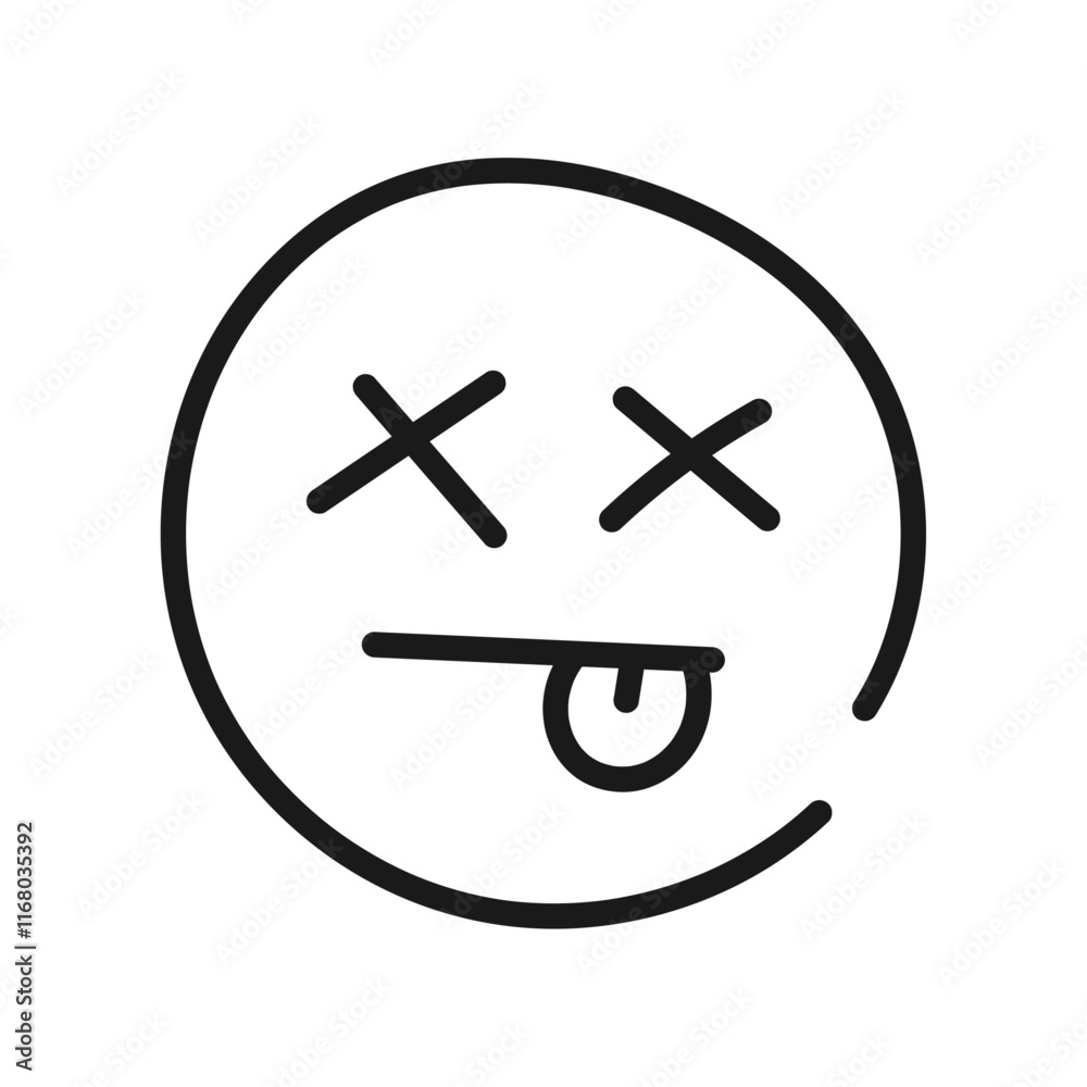 Obraz premium Hand drawn line dead face on white background.