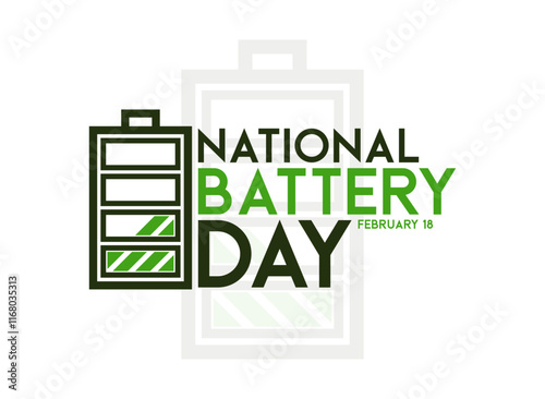 National Battery Day. February 18. Flat design vector. Poster, banner, card, background.