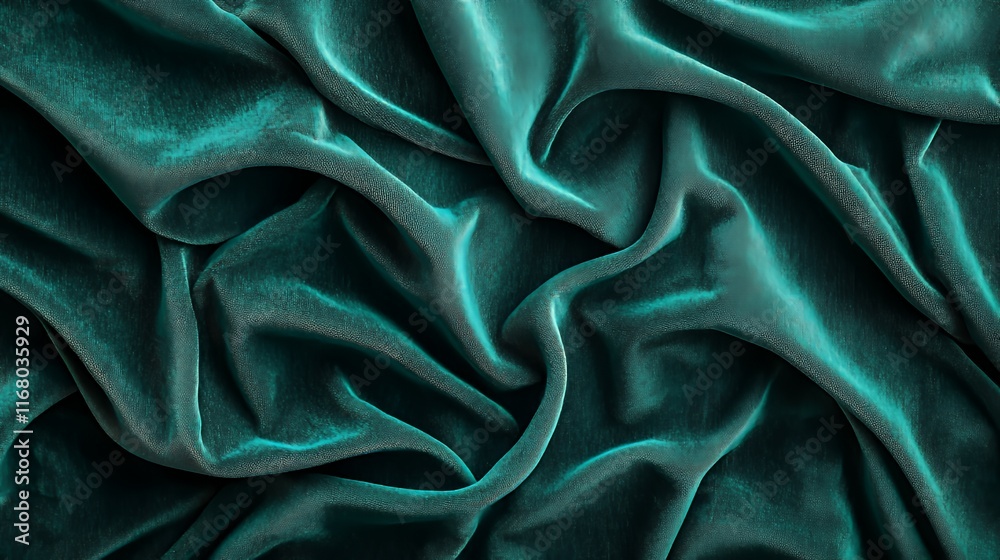 Fototapeta premium Teal Velvet Fabric Draped Luxuriously Soft Texture