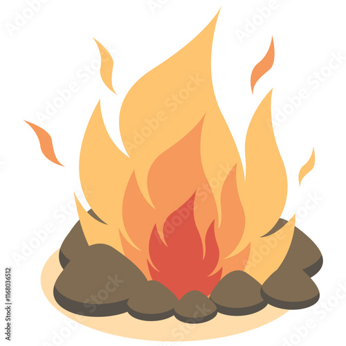 Wooden Bonfire in Cartoon Design. Vector Illustration