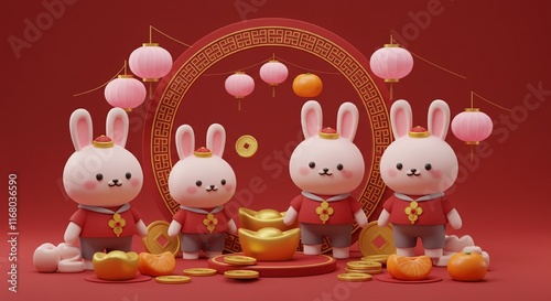 Cute 3D Rabbits Chinese New Year Celebration Lantern Gold Ingots