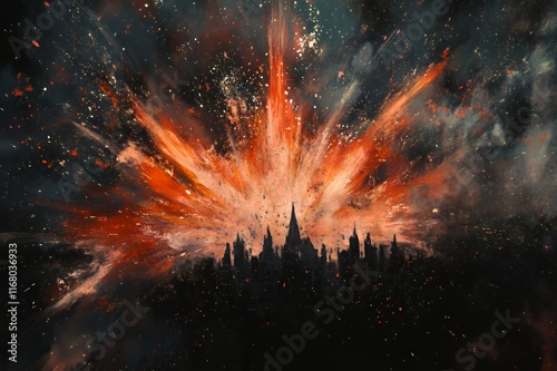 Wallpaper Mural Fiery Explosion Above Silhouetted Cityscape Torontodigital.ca
