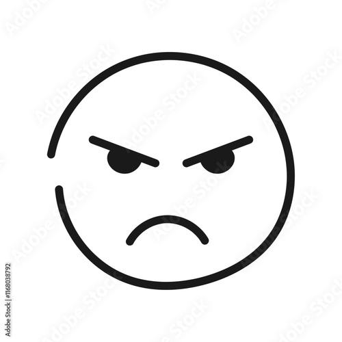 Hand drawn line angry face on white background.