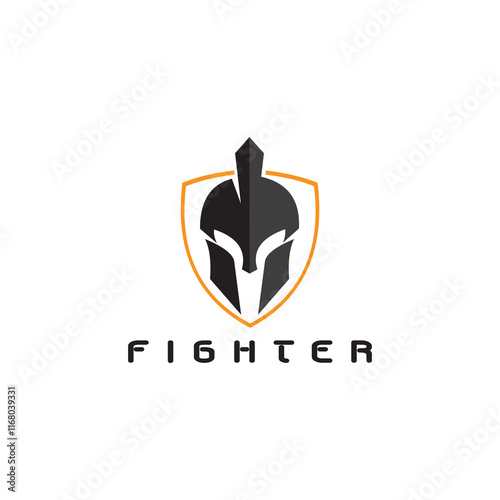 A logo featuring a Spartan helmet inside a shield shape.