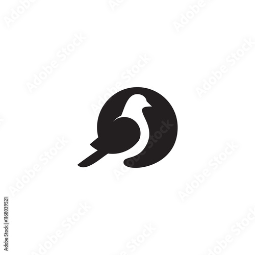 A minimalist logo featuring a stylized silhouette of a bird within a circular shape.