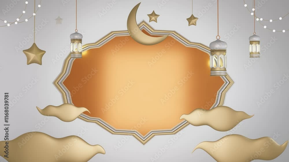 3D white background ramadhan and idul fitri with minimalist gold board, suitable for product promotion sale