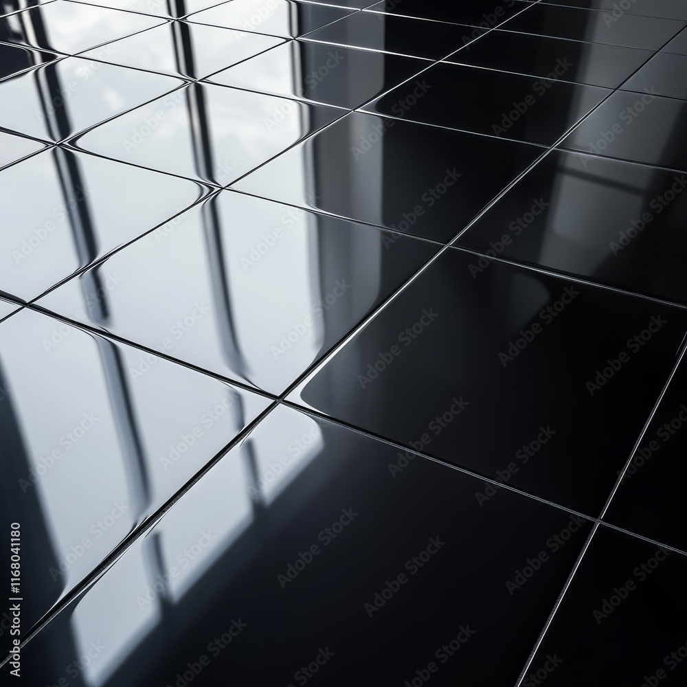 sleek black tiled floor reflecting light, showcasing modern design. glossy surface creates sophisticated atmosphere, perfect for contemporary spaces sleek black tiled floor reflecting light, showcasing modern design. glossy surface creates sophisticated atmosphere, perfect for contemporary spaces