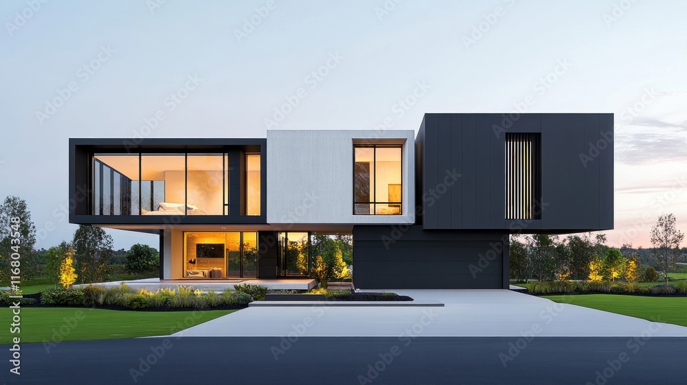 Modern architectural design featuring a sleek, minimalist house. Modern architectural design featuring a sleek, minimalist house.