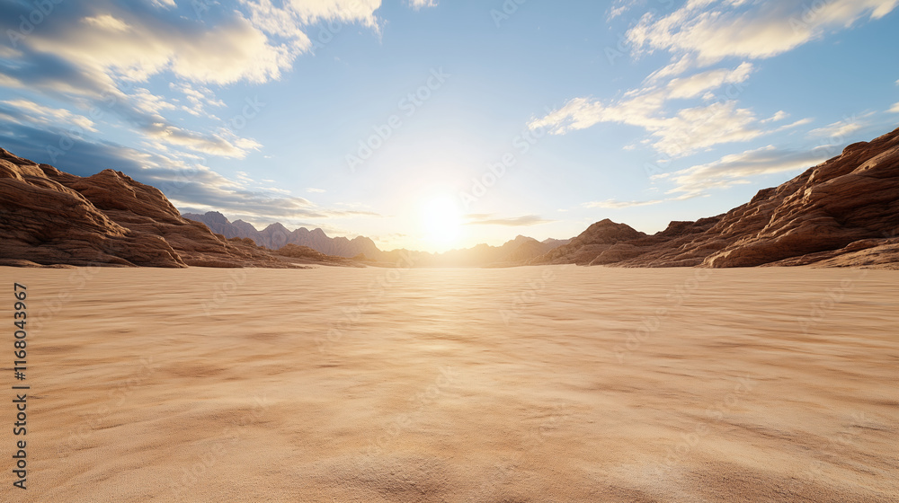 Naklejka premium stunning desert landscape with dramatic sunset and mountains