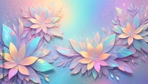 Pastel Flowers and Leaves Artistic Digital Render