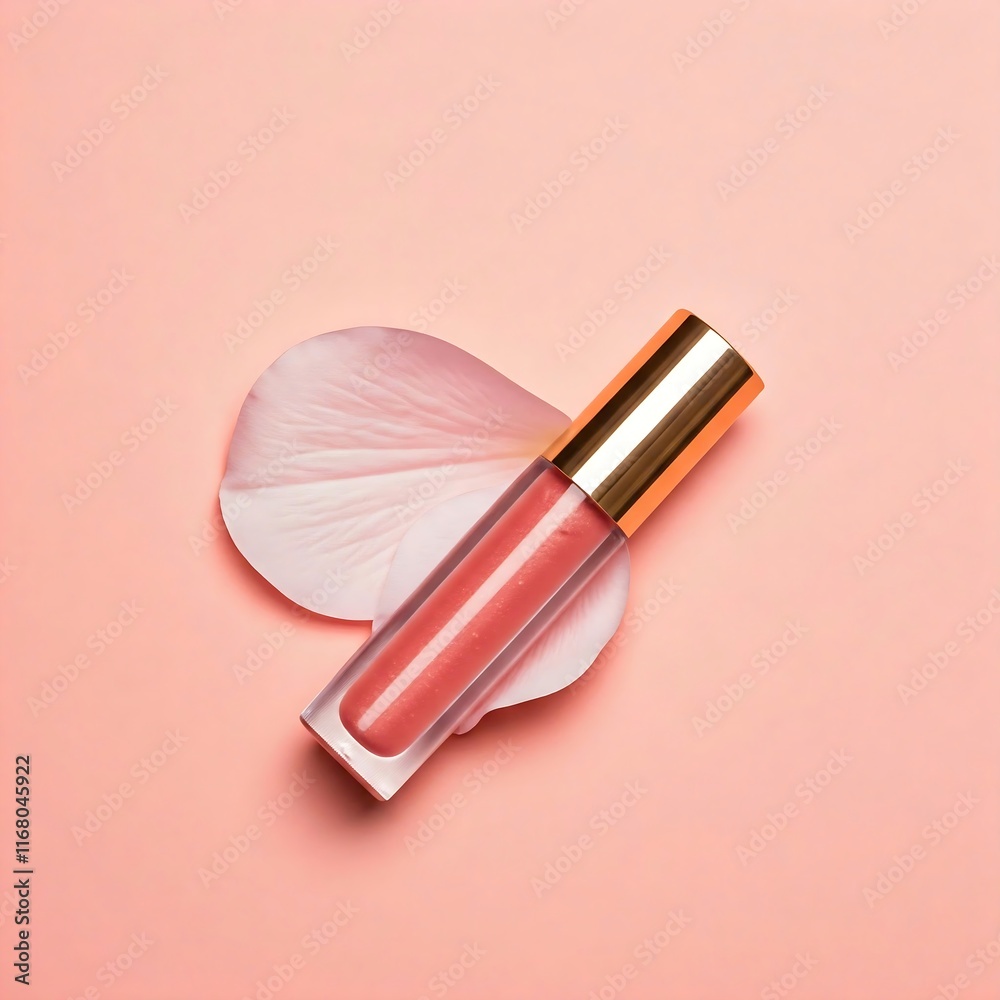 Obraz premium A gold-cased lipstick placed in front of delicate pink rose petals, radiating femininity. Lipstick, Luxury, Petals, Feminine, Beauty, Cosmetics, Elegant, Pink, Rose, Glamour, Makeup, Fashion, Stylish,