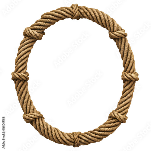 Brown oval rope frame with a nautical knot design, Isolated on transparent or white background cut out photo