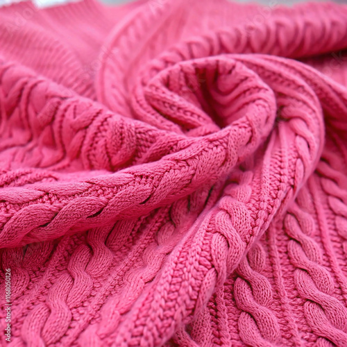 Close-Up of Vibrant Pink Cable-Knit Fabric, Perfect for Warm and Stylish Garments