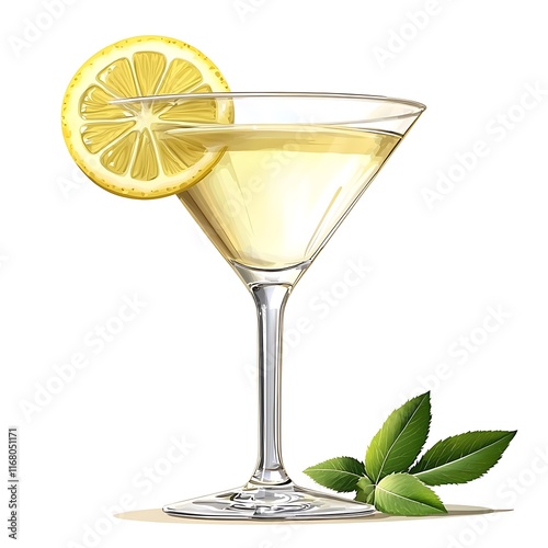 Wallpaper Mural Refreshing Lemon Martini Cocktail in a Martini Glass with Lemon Slice and Mint Garnish. Torontodigital.ca