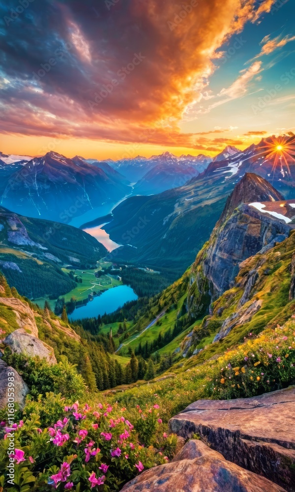 Fototapeta premium phone wallpaper landscape mountain nature HDR colorful