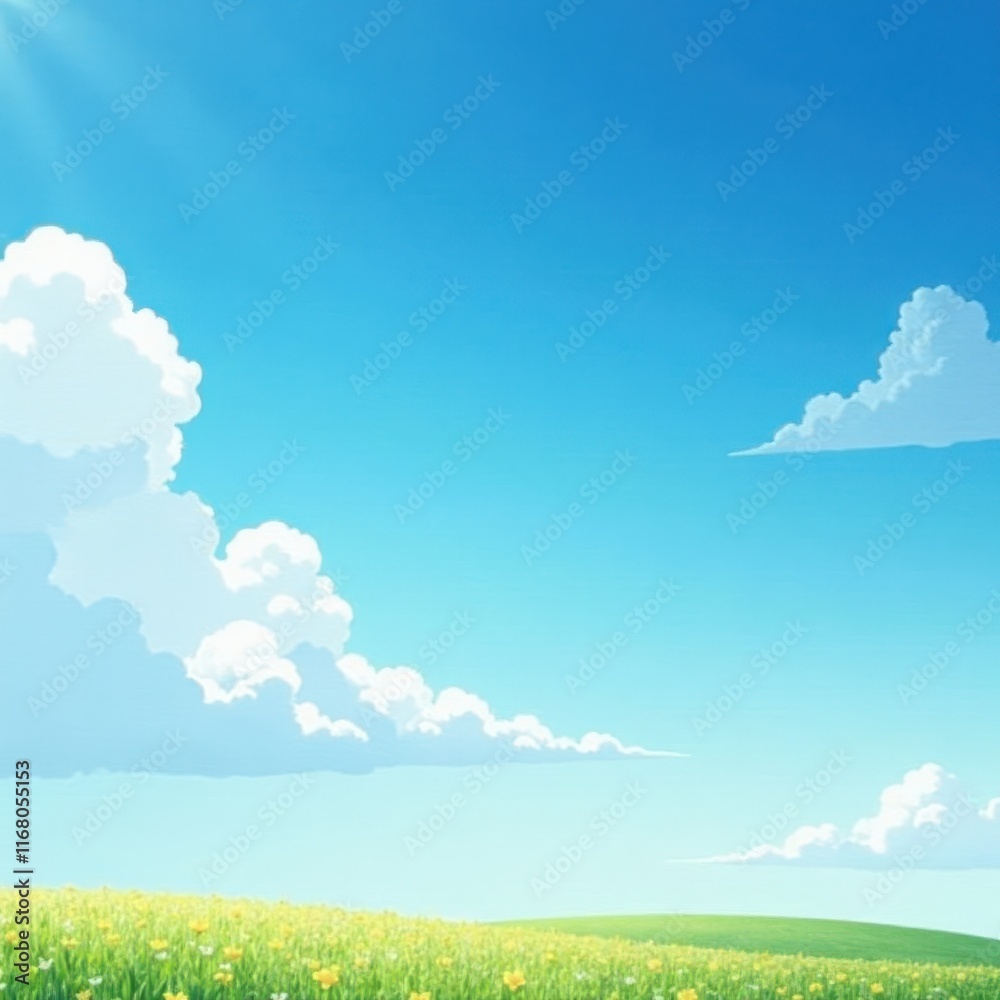 Soft blue sky with fluffy white clouds on a spring morning, spring, sky Soft blue sky with fluffy white clouds on a spring morning, spring, sky