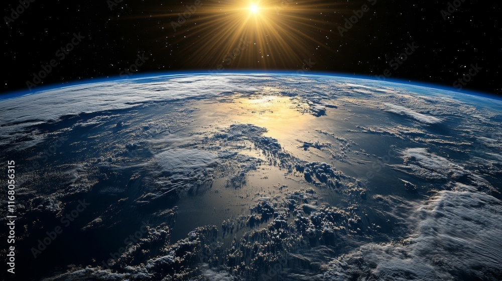 Planet Earth, sunlit clouds, starry space. Planet Earth, sunlit clouds, starry space.