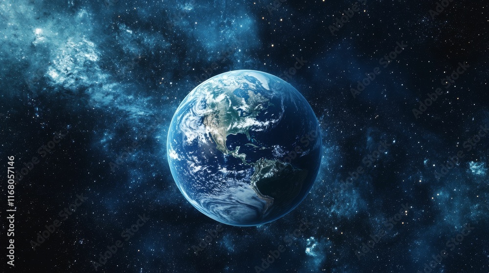 Fototapeta premium Planet Earth, cosmic backdrop, nebulae, stars.