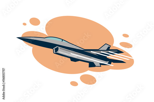 American cold war jet fighter plane vector illustration. simple aircraft logo, military equipment.