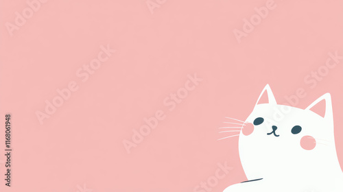 Cute white cat illustration on soft pink background, perfect for minimalistic designs and desktop organizers. This charming artwork adds playful touch to any space