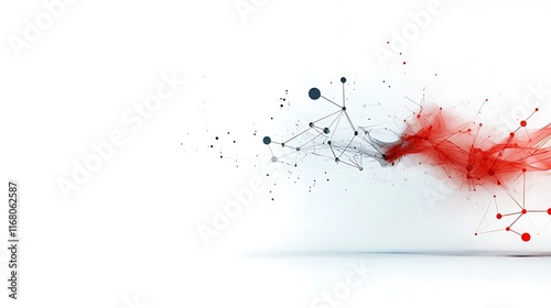 Clean tech design with red gradient, neural network textures, open space for professional presentations or digital displays 